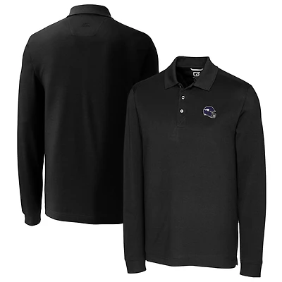 Men's Cutter & Buck  Black Minnesota Vikings Helmet Advantage Tri-Blend Pique Long Sleeve Polo