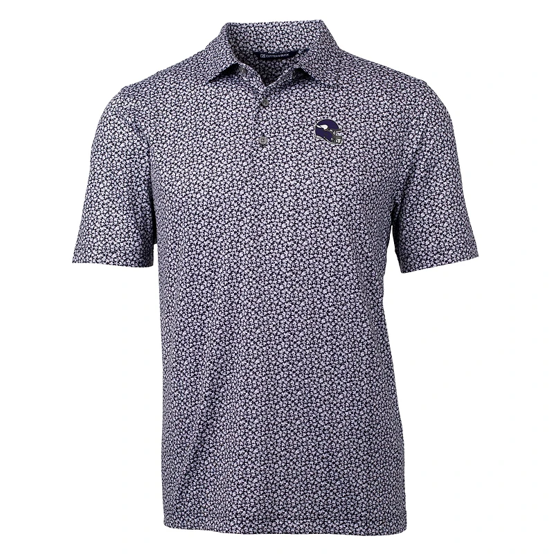 Men's Cutter & Buck  Black Minnesota Vikings Pike Magnolia Print Stretch Polo