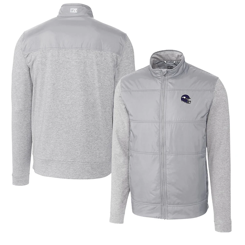 Men's Cutter & Buck Gray Minnesota Vikings Helmet Stealth Hybrid Quilted Full-Zip Windbreaker Jacket