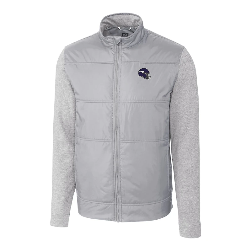 Coupe-vent matelassé hybride entièrement zippé pour homme, gris, avec casque des Vikings du Minnesota, Cutter & Buck