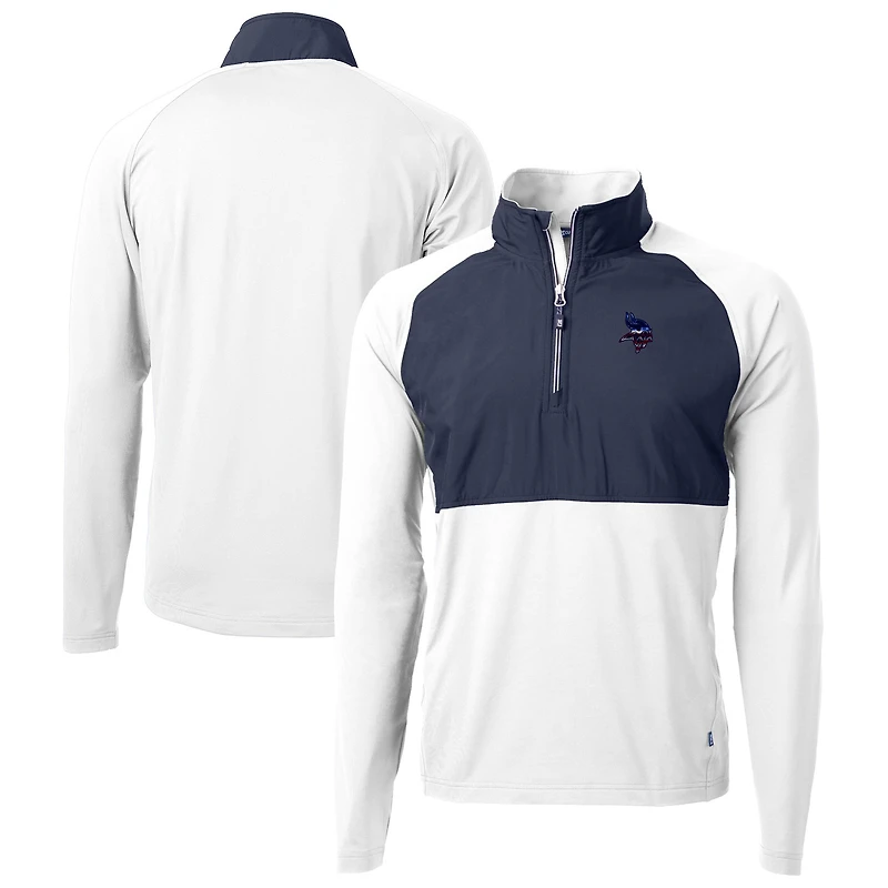 Men's Cutter & Buck White Minnesota Vikings Adapt Eco Knit Hybrid Recycled Quarter-Zip Pullover Top