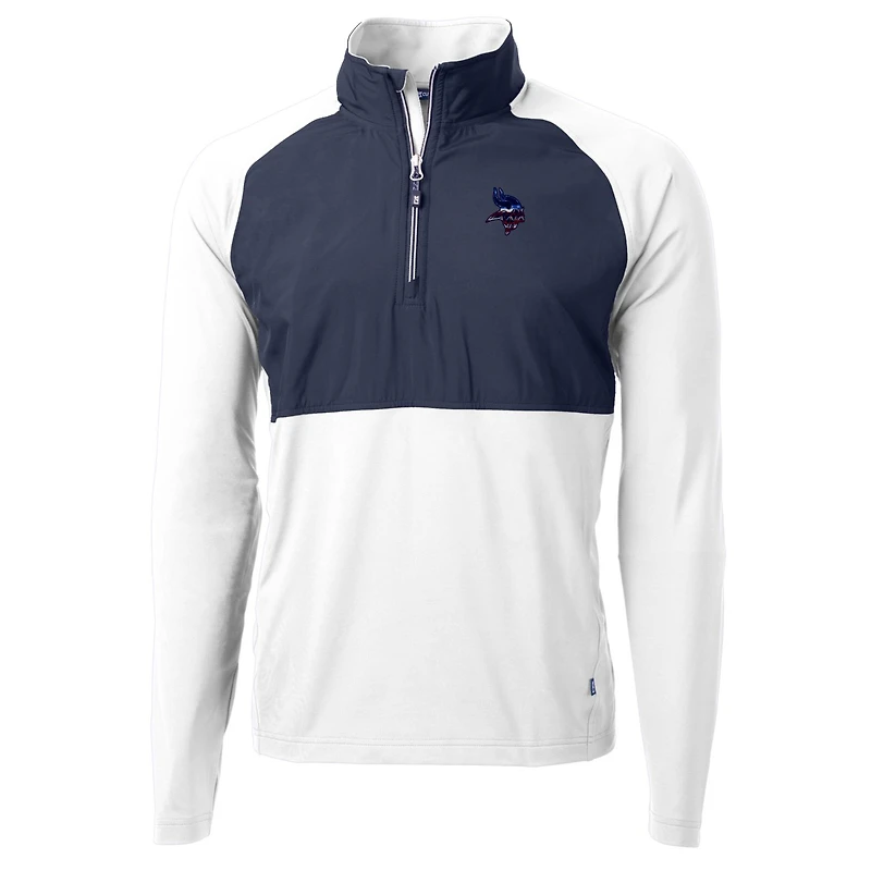 Pull-over hybride recyclé à fermeture éclair quart de tour pour homme, blanc, des Vikings du Minnesota, Cutter & Buck, Adapt Eco Knit