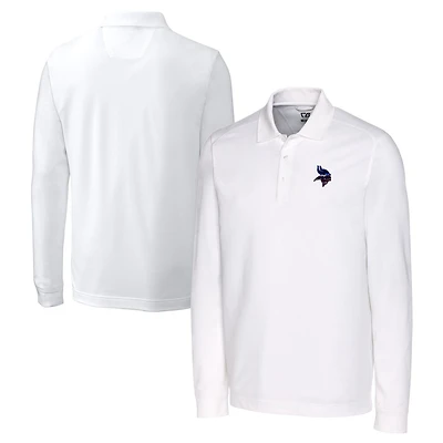Polo piqué tri-blend Advantage à manches longues pour homme, blanc, des Vikings du Minnesota, de coupe Cutter & Buck, taille grande et