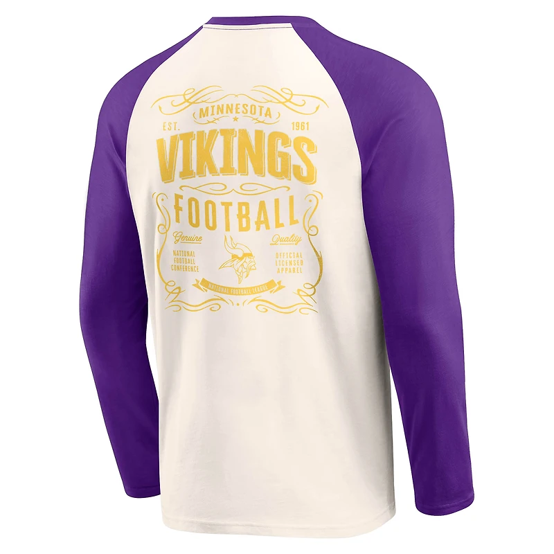 T-shirt Henley Raglan pour homme de la collection Darius Rucker Fanatics, couleur crème/violet, des Minnesota Vikings