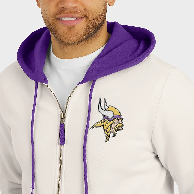 Men's Darius Rucker Collection by Fanatics Cream Minnesota Vikings Distressed Graphics Full-Zip Hoodie