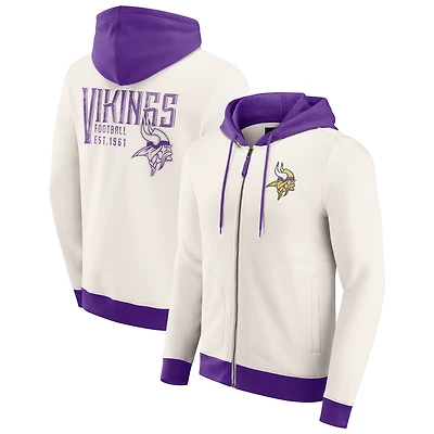 Men's Darius Rucker Collection by Fanatics Cream Minnesota Vikings Distressed Graphics Full-Zip Hoodie