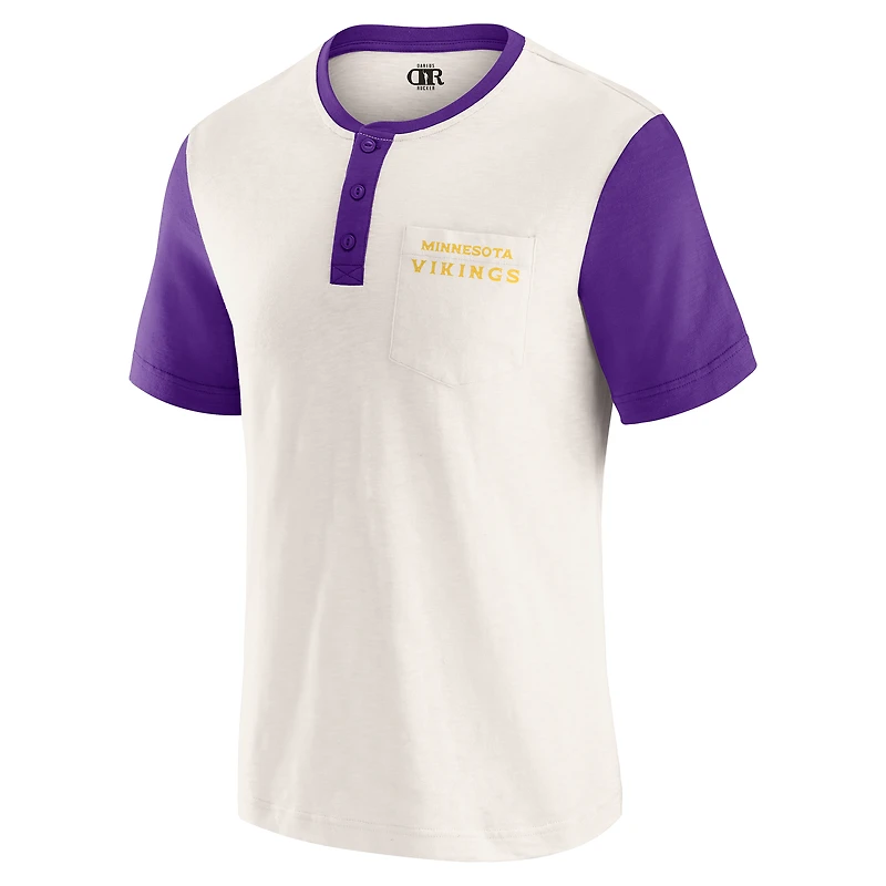 Men's Darius Rucker Collection by Fanatics Cream Minnesota Vikings Henley Colorblock Slub Pocket T-Shirt