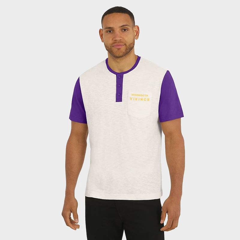 T-shirt Henley à poche colorblock crème pour homme de la collection Darius Rucker par Fanatics, Minnesota Vikings
