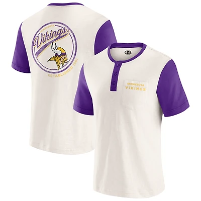 T-shirt Henley à poche colorblock crème pour homme de la collection Darius Rucker par Fanatics, Minnesota Vikings