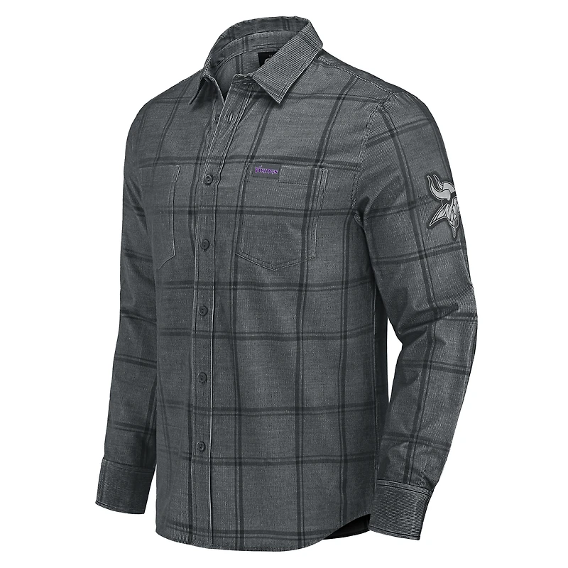 Chemise boutonnée en velours côtelé micro-élastique gris pour homme, collection Darius Rucker par Fanatics, des Vikings du Minnesota