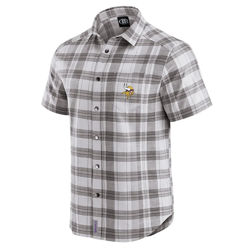 Men's Darius Rucker Collection by Fanatics Gray Minnesota Vikings Team Plaid Short Sleeve Full-Snap Shirt