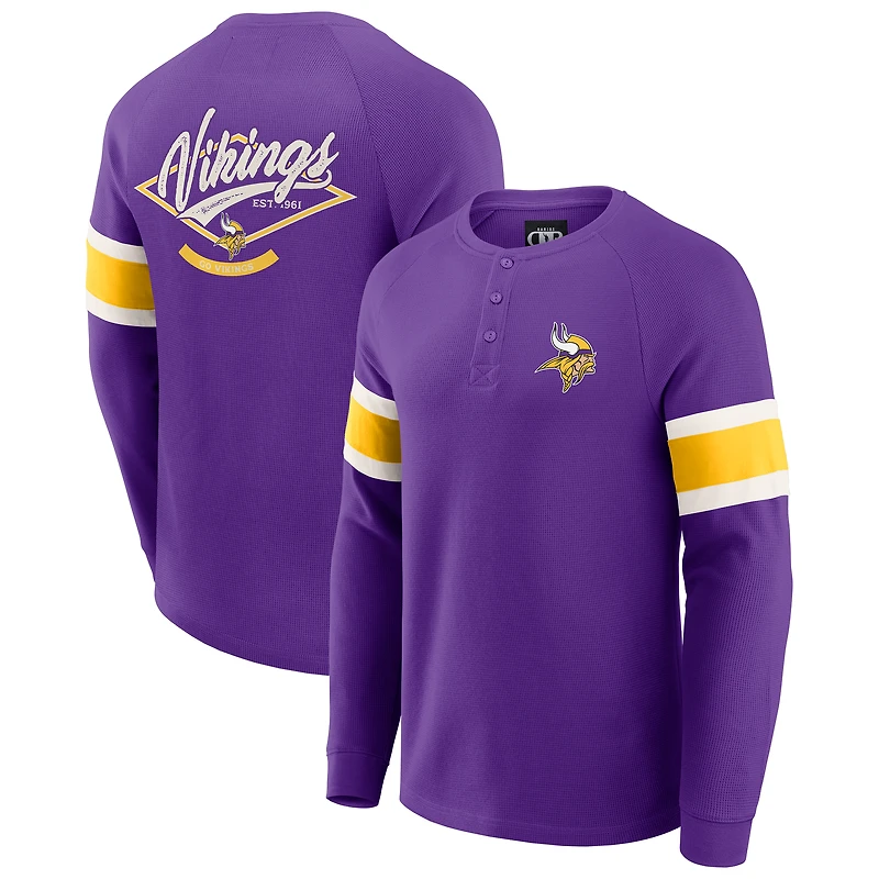 T-shirt Henley violet à manches longues et col raglan gaufré pour homme de la collection Darius Rucker par Fanatics, des Vikings du Minnesota