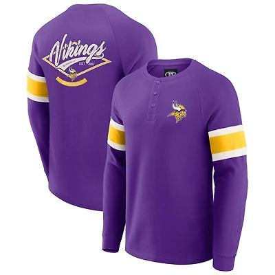 T-shirt Henley violet à manches longues et col raglan gaufré pour homme de la collection Darius Rucker par Fanatics, des Vikings du Minnesota