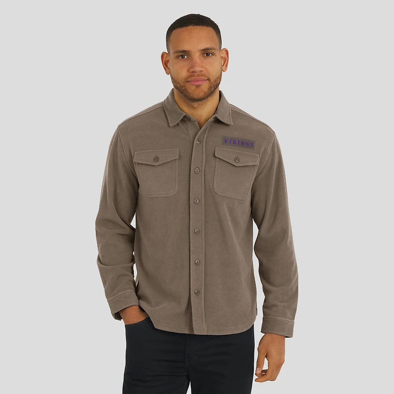 Men's Darius Rucker Collection by Fanatics Tan Minnesota Vikings Polar Fleece Cozy Button-Up Shirt