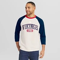 T-shirt raglan manches 3/4 pour homme, collection Darius Rucker par Fanatics, blanc/marine, Minnesota Vikings, style américain