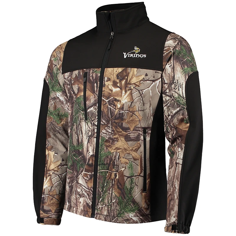Veste à fermeture éclair intégrale Dunbrooke Realtree Camo/Noir Minnesota Vikings Circle Hunter Softshell pour hommes