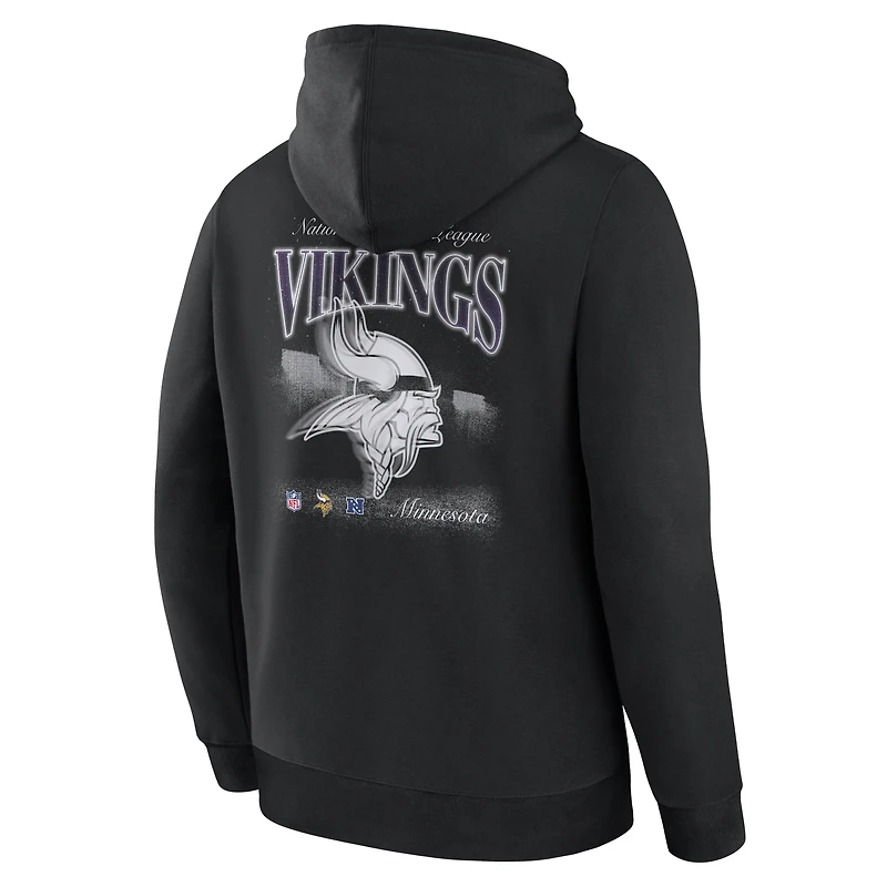Sweat à capuche polaire Fanatics noir pour homme avec logo Minnesota Vikings au dos