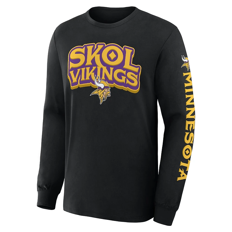 Men's Fanatics Black Minnesota Vikings Hometown Sweep Legacy Long Sleeve T-Shirt