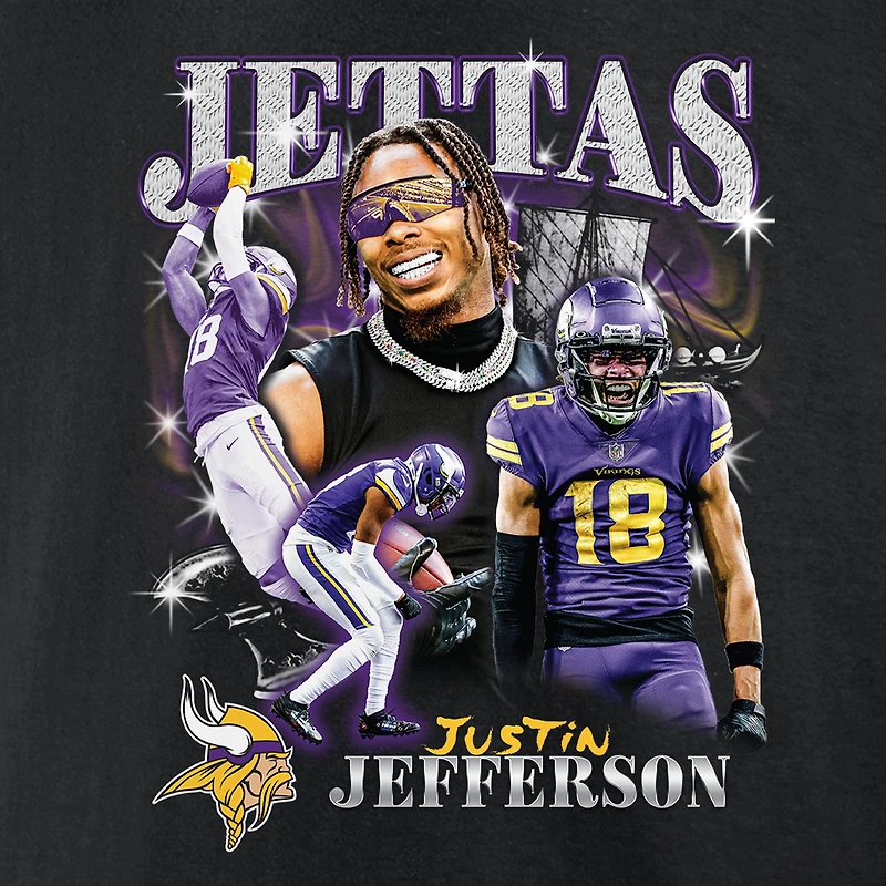 T-shirt graphique Fanatics Justin Jefferson pour hommes, joueur notoire des Minnesota Vikings, noir