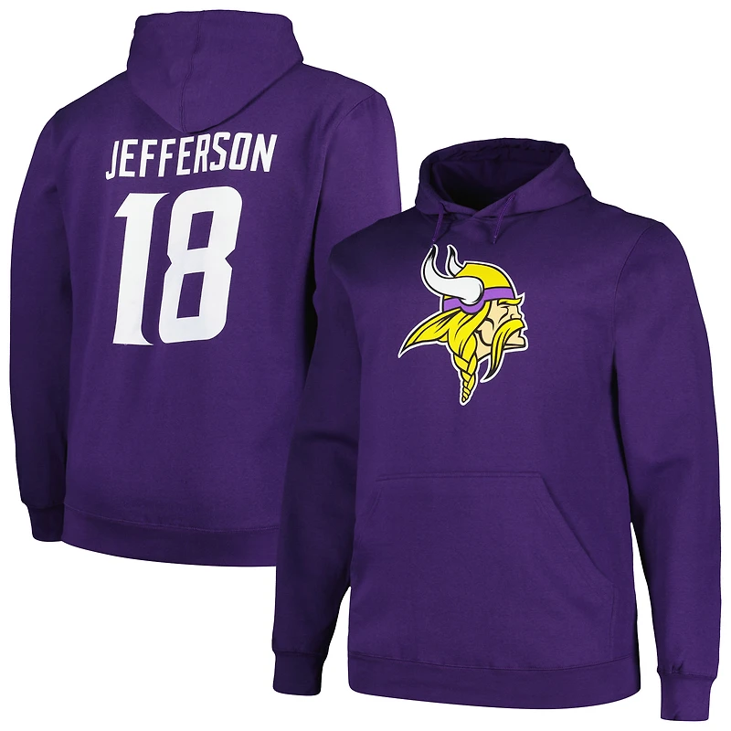 Fanatics pour hommes Justin Jefferson Purple Minnesota Vikings Big & Tall Fleece Name Number Pull à capuche