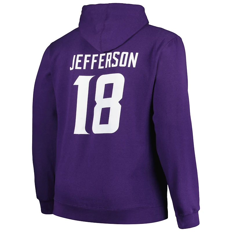 Fanatics pour hommes Justin Jefferson Purple Minnesota Vikings Big & Tall Fleece Name Number Pull à capuche