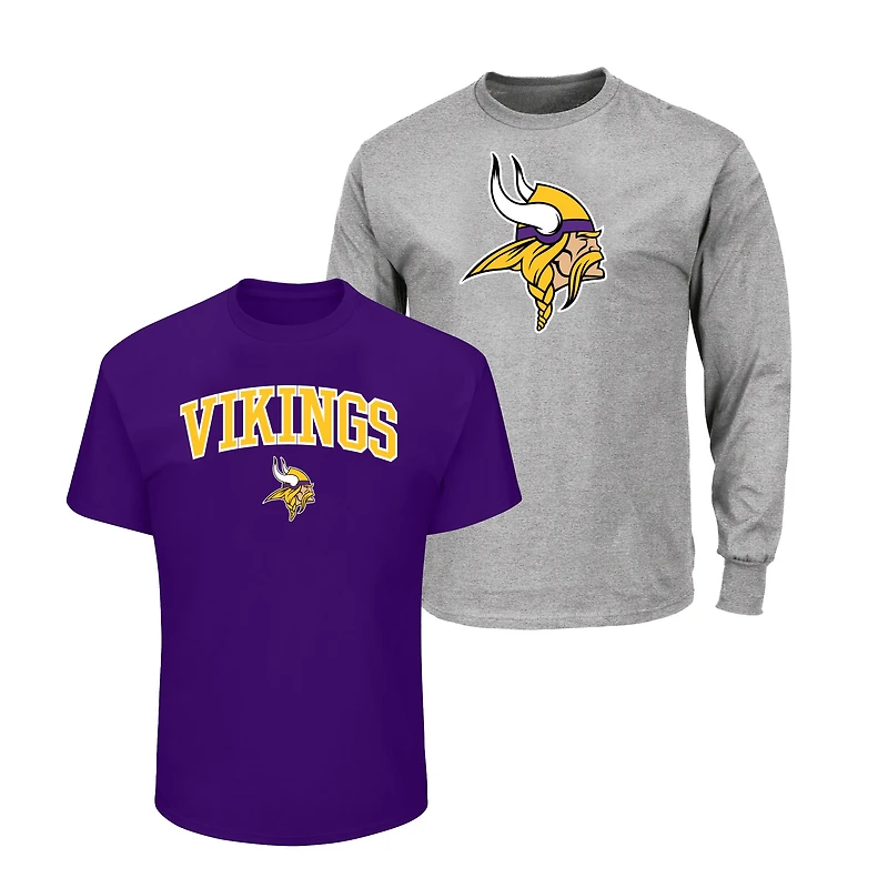 Lot de 2 t-shirts Fanatics violet/gris chiné pour homme, grandes tailles, des Vikings du Minnesota