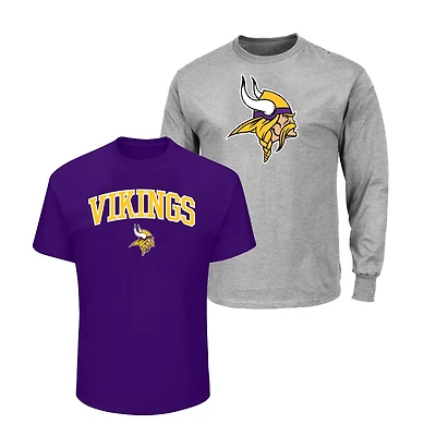 Lot de 2 t-shirts Fanatics violet/gris chiné pour homme, grandes tailles, des Vikings du Minnesota