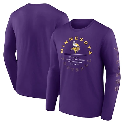 T-shirt à manches longues violet Fanatics pour homme avec feuille de statistiques des Minnesota Vikings
