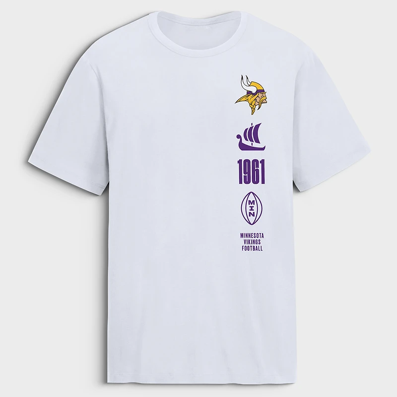 T-shirt Fanatics blanc pour homme Minnesota Vikings Breaking Tackles Legacy