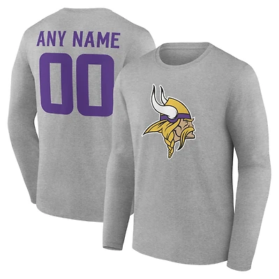 Men's Gray Minnesota Vikings Team Authentic Personalized Name & Number Long Sleeve T-Shirt