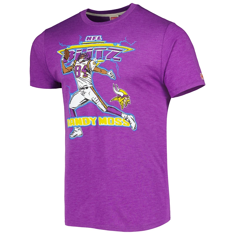Men's Homage Randy Moss Heathered Purple Minnesota Vikings NFL Blitz Retired Player Tri-Blend T-Shirt