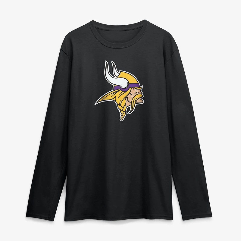 T-shirt à manches longues noir logo principal des Vikings du Minnesota pour homme