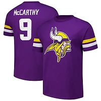 T-shirt surdimensionné violet Majestic Threads J.J. McCarthy pour homme, avec nom et numéro des Vikings du Minnesota