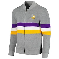 Men's Mitchell & Ness  Gray Minnesota Vikings Striped Full-Zip Cardigan Sweater