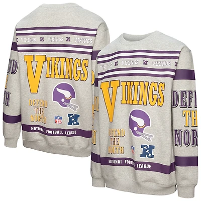 Sweat-shirt ras du cou en polaire vintage imprimé all-over gris chiné pour homme Mitchell & Ness, motif Vikings Minnesota