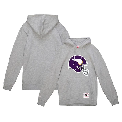 Sweat à capuche vintage avec logo casque des Vikings du Minnesota pour homme Mitchell & Ness Heather Grey