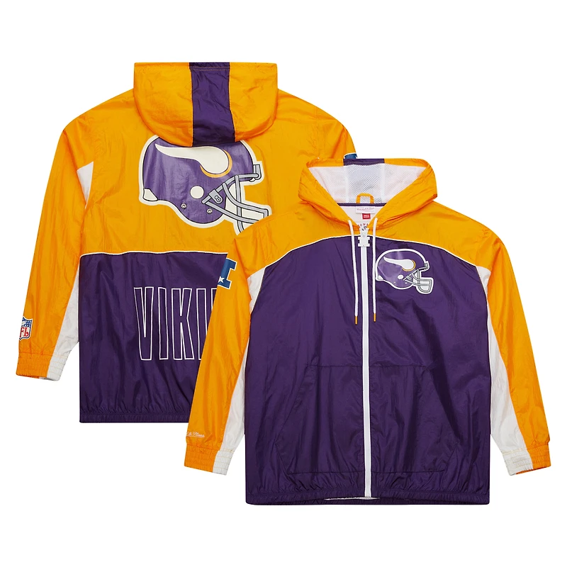 Men's Mitchell & Ness Purple/Gold Minnesota Vikings Big Shot Premium Full-Zip Windbreaker
