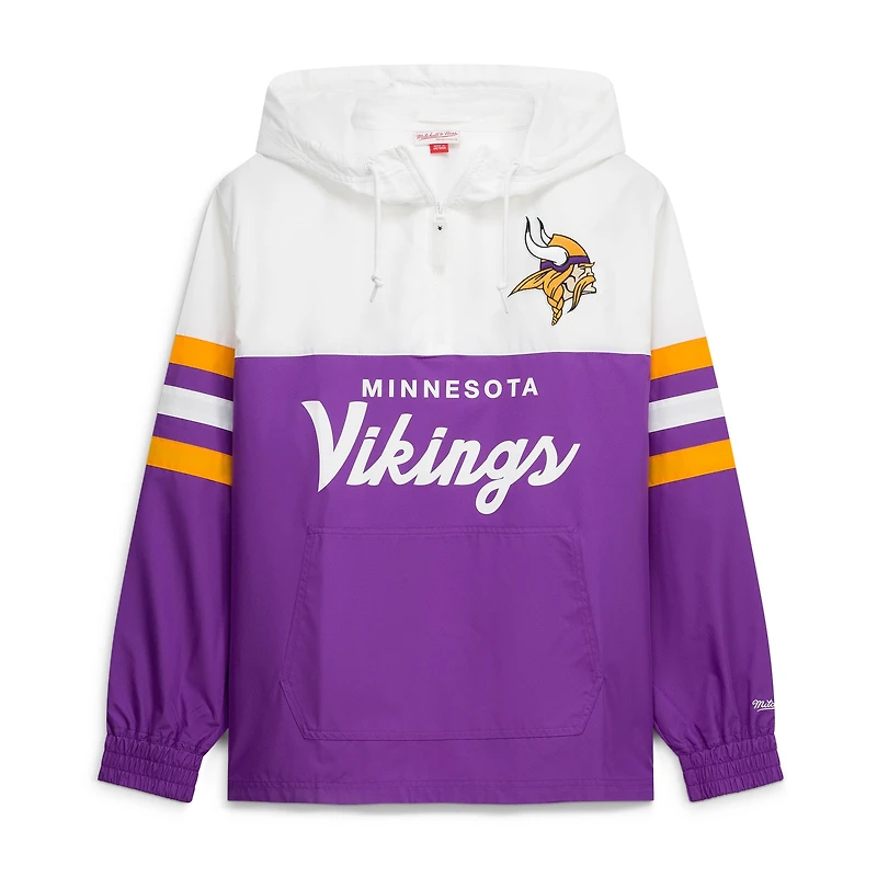 Veste coupe-vent anorak Mitchell & Ness violette pour homme, modèle Minnesota Vikings Head Coach, à fermeture éclair quart de pouce