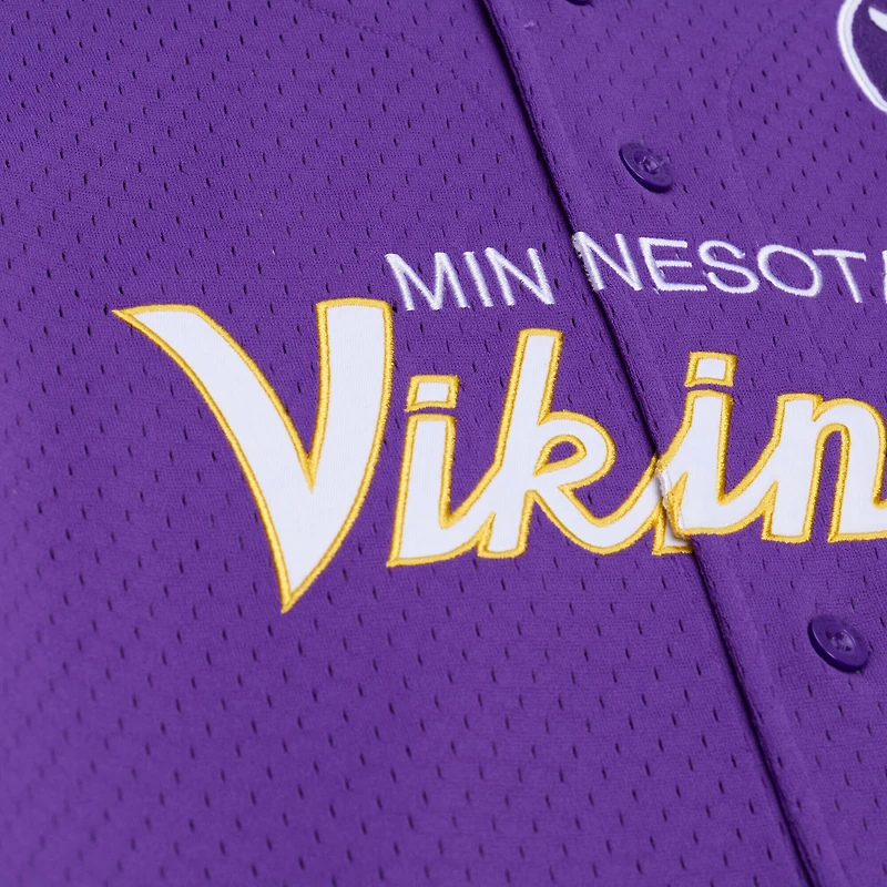 Maillot de mode Mitchell & Ness violet pour homme, Minnesota Vikings, entraîneur-chef, maille, boutons complets