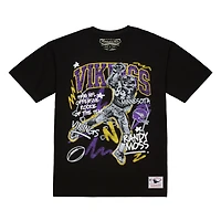 T-shirt graphique noir Mitchell & Ness Randy Moss pour homme, joueur des Vikings du Minnesota, avec inscription « Cheat Up »