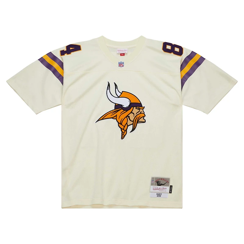 Men's Mitchell & Ness Randy Moss Cream Minnesota Vikings Chainstitch Legacy Jersey