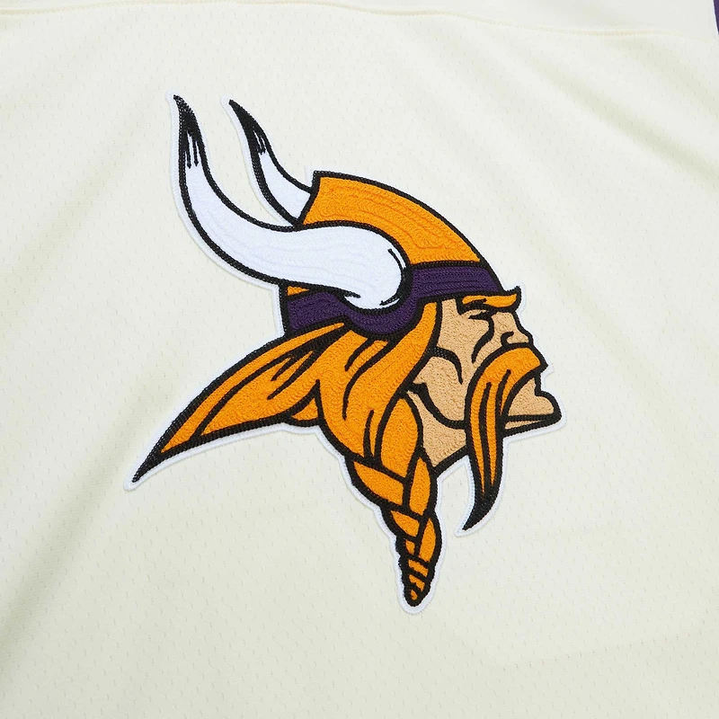 Men's Mitchell & Ness Randy Moss Cream Minnesota Vikings Chainstitch Legacy Jersey