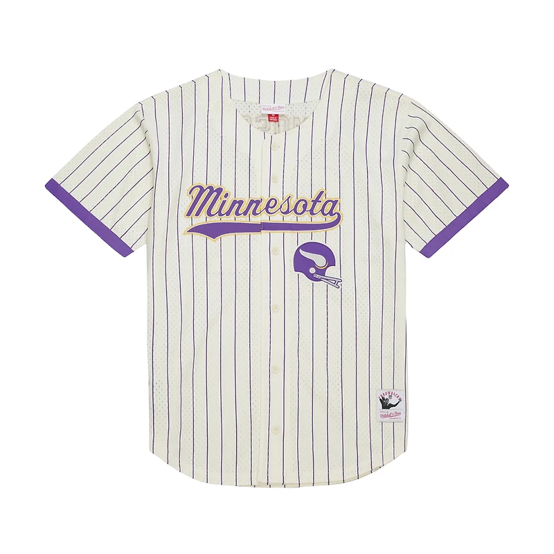 Men's Mitchell & Ness Randy Moss Cream Minnesota Vikings Name Number Mesh Button-Up Baseball Jersey
