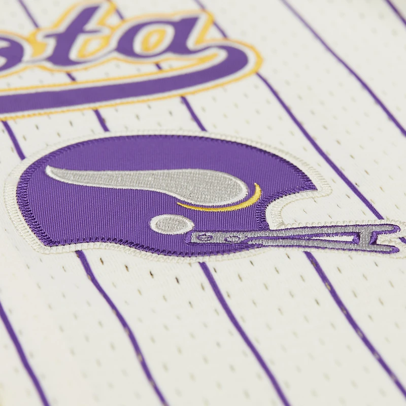 Men's Mitchell & Ness Randy Moss Cream Minnesota Vikings Name Number Mesh Button-Up Baseball Jersey