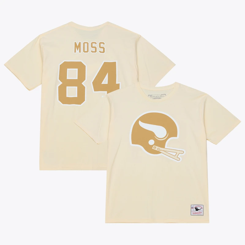 Men's Mitchell & Ness Randy Moss Cream Minnesota Vikings Sandman Name Number T-Shirt