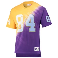 Men's Mitchell & Ness Randy Moss Gold/Purple Minnesota Vikings Retired Player Name Number Diagonal Tie-Dye V-Neck T-Shirt