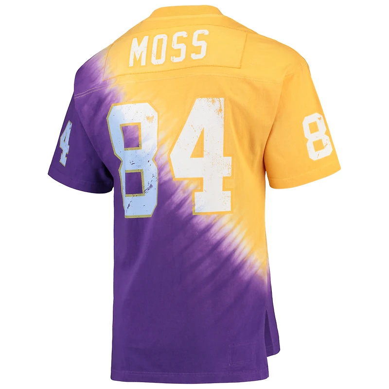 Men's Mitchell & Ness Randy Moss Gold/Purple Minnesota Vikings Retired Player Name Number Diagonal Tie-Dye V-Neck T-Shirt
