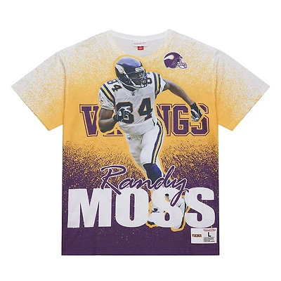 T-shirt Mitchell & Ness Randy Moss pour homme, joueur retraité des Minnesota Vikings Burst, gris