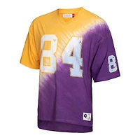 T-shirt à encolure en V pour homme Mitchell & Ness Randy Moss Purple/Gold Minnesota Vikings Retired Player Name Number Diagonal Tie-Dye
