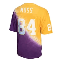 T-shirt à encolure en V pour homme Mitchell & Ness Randy Moss Purple/Gold Minnesota Vikings Retired Player Name Number Diagonal Tie-Dye